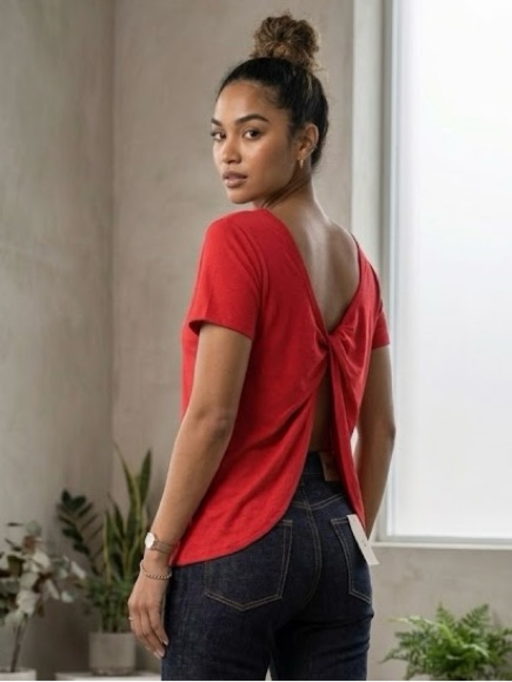 Classic Red Women's Open-Back Top
